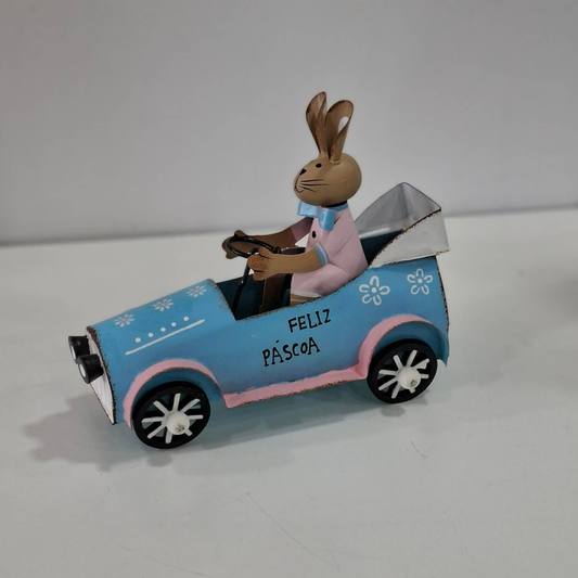 Coelho carro páscoa feliz