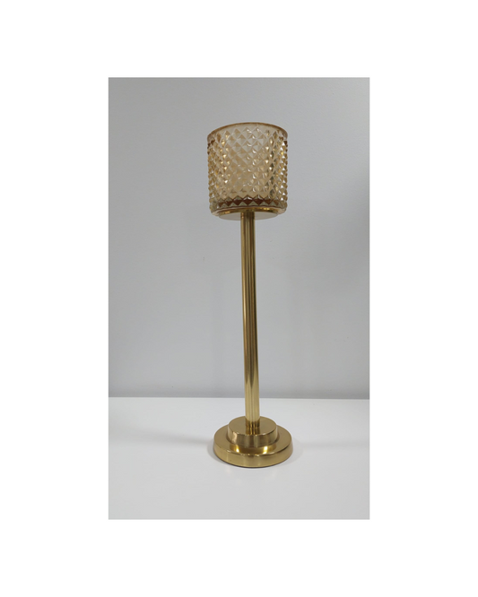 Castiçal Vidro Metal Dourado Grande